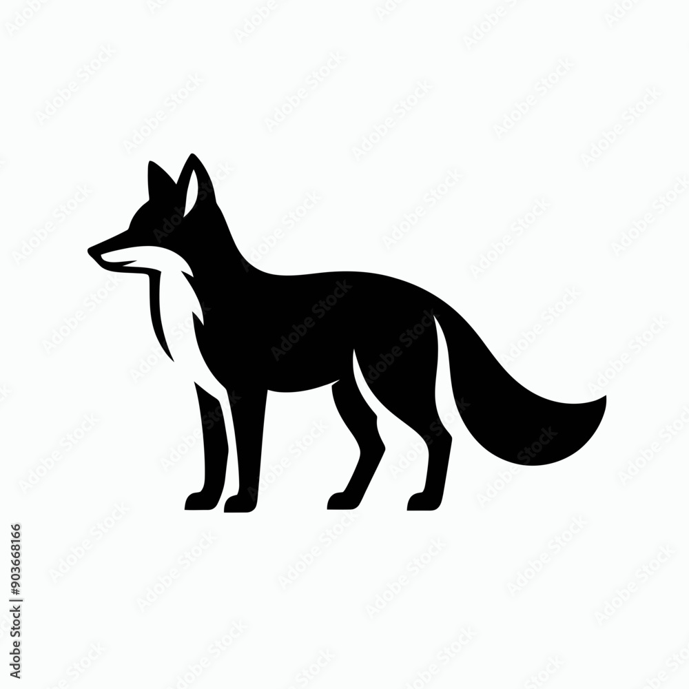 very simple and single fox silhouette white background