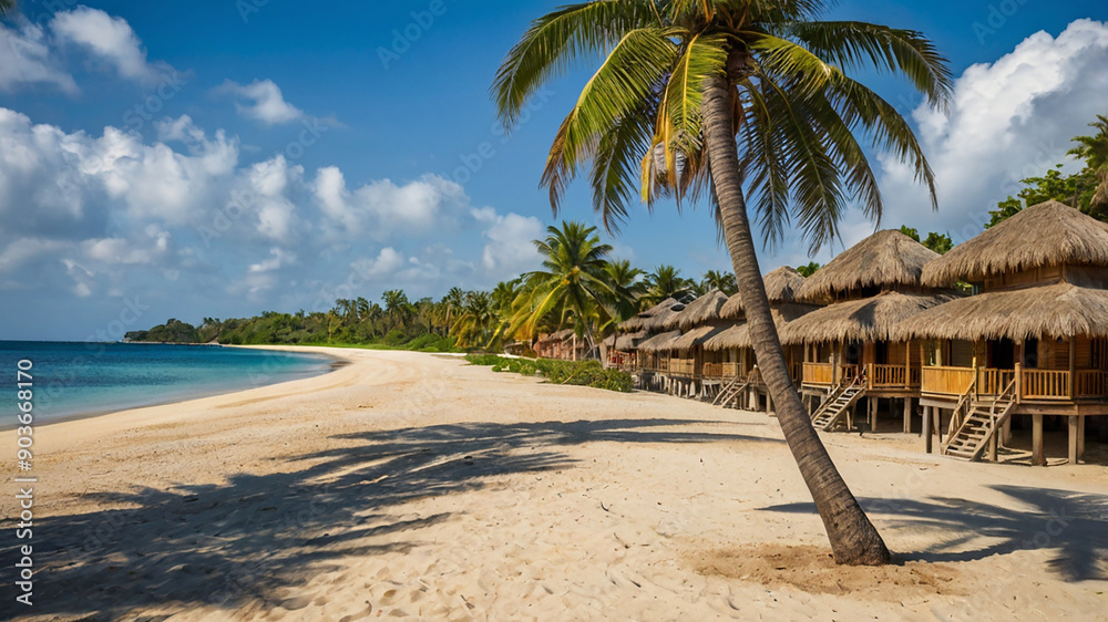 Fototapeta premium beach with palm trees and sea