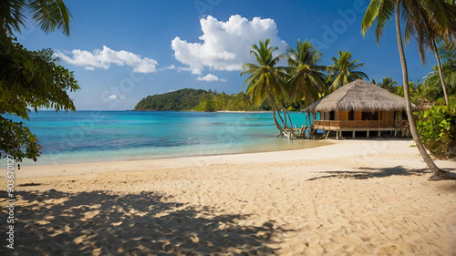 beach with palm trees and sea