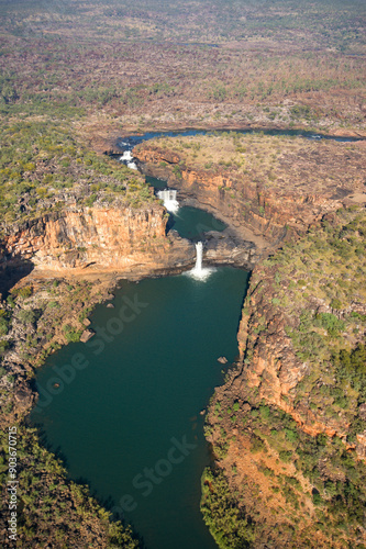 Obraz na plátně Wide angle aerial view of the triple cascades of Mitchell Falls, North Western A