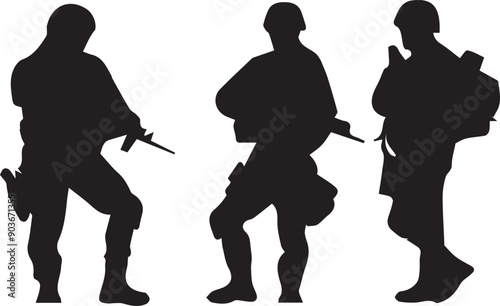 Military Man Minimalist Black Silhouette Vector Collection