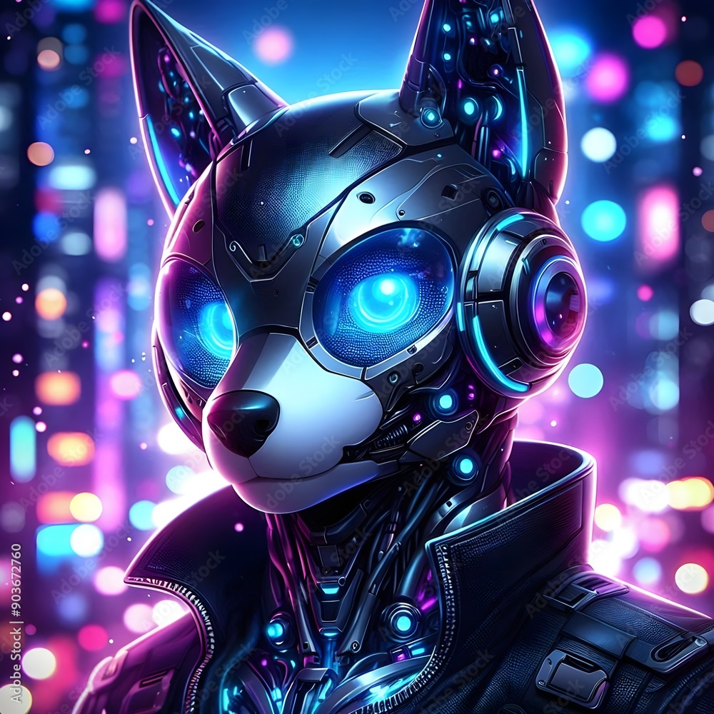 Fototapeta premium Neon Cyber Canine.
