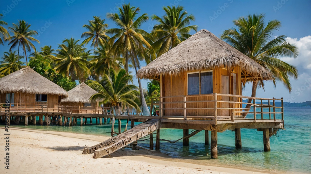 beach with palm trees and sea beach with palm trees and sea