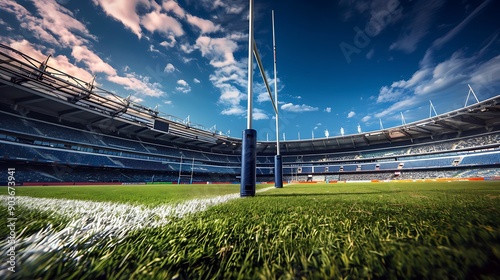view from tribune of rugby field in the stadium