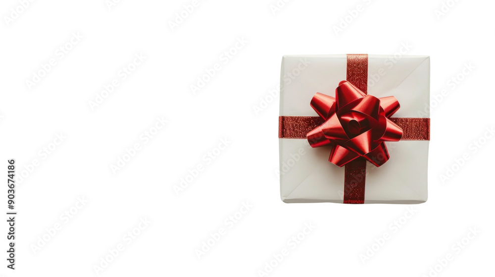 Christmas white gift with red ribbon bow on transparent background Christmas white gift with red ribbon bow on transparent background