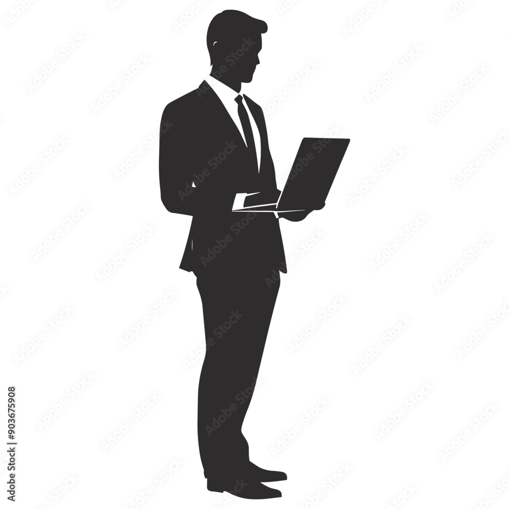 Silhouette of a businessman working on a laptop. Silhouette of a businessman working on a laptop.