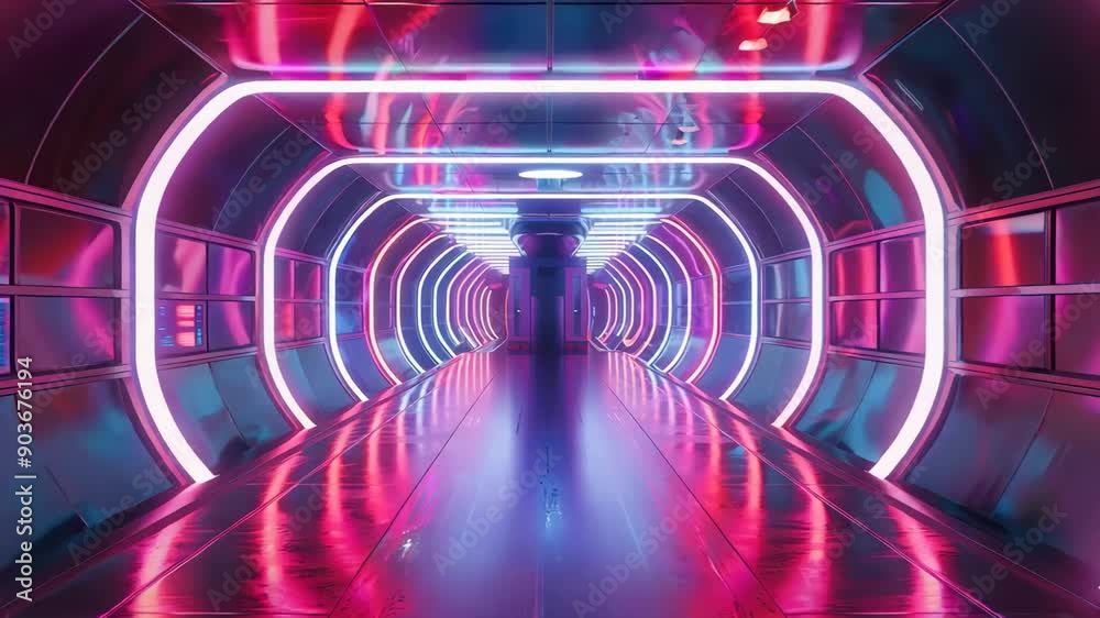 Futuristic neon-lit corridor with vibrant pink, blue, and purple lights. Sci-fi and modern technology concept. Futuristic neon-lit corridor with vibrant pink, blue, and purple lights. Sci-fi and modern technology concept.
