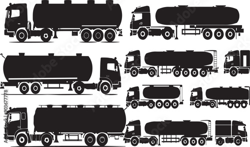 Tanker Truck Modern Black Silhouette Design Elements