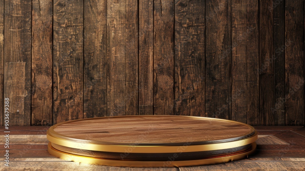 Obraz premium A wooden stage with a gold rim