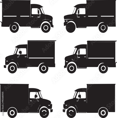 Delivery truck Artistic Silhouette Elements in Black