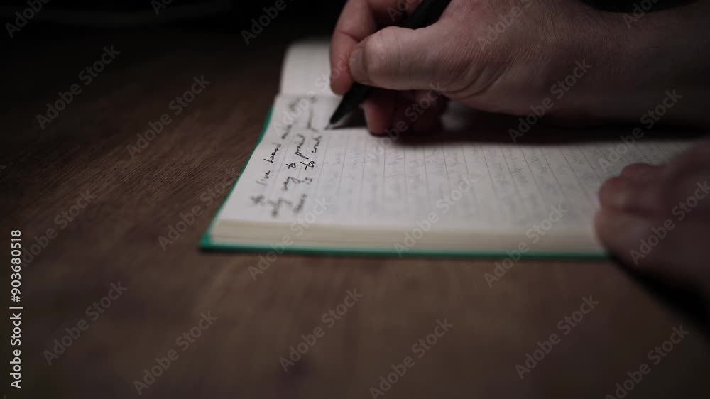 Man journaling thoughts into notebook for self-reflection and emotional release Man journaling thoughts into notebook for self-reflection and emotional release
