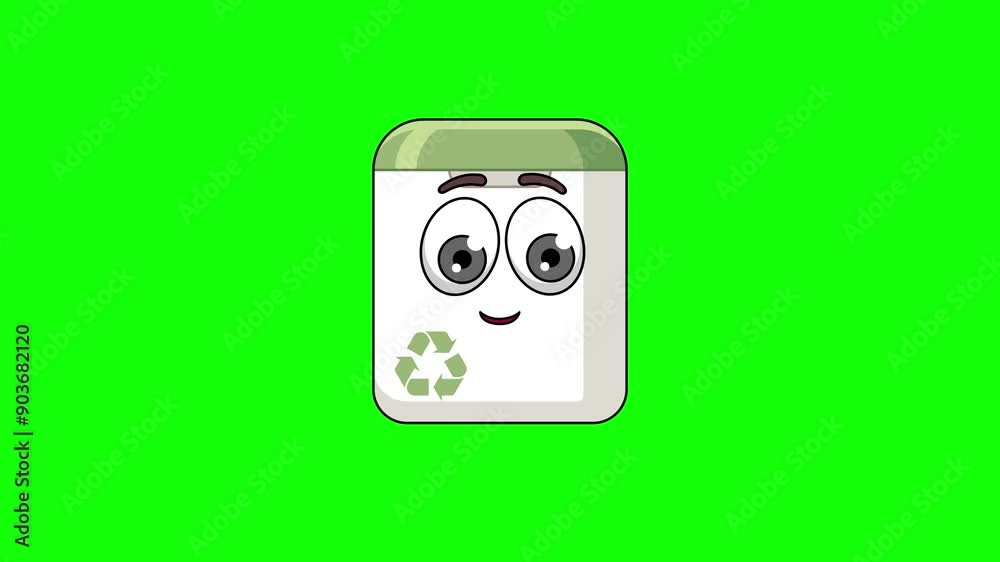 trash can cartoon character with a saluting face, emoji emoticon animation trash can cartoon character with a saluting face, emoji emoticon animation