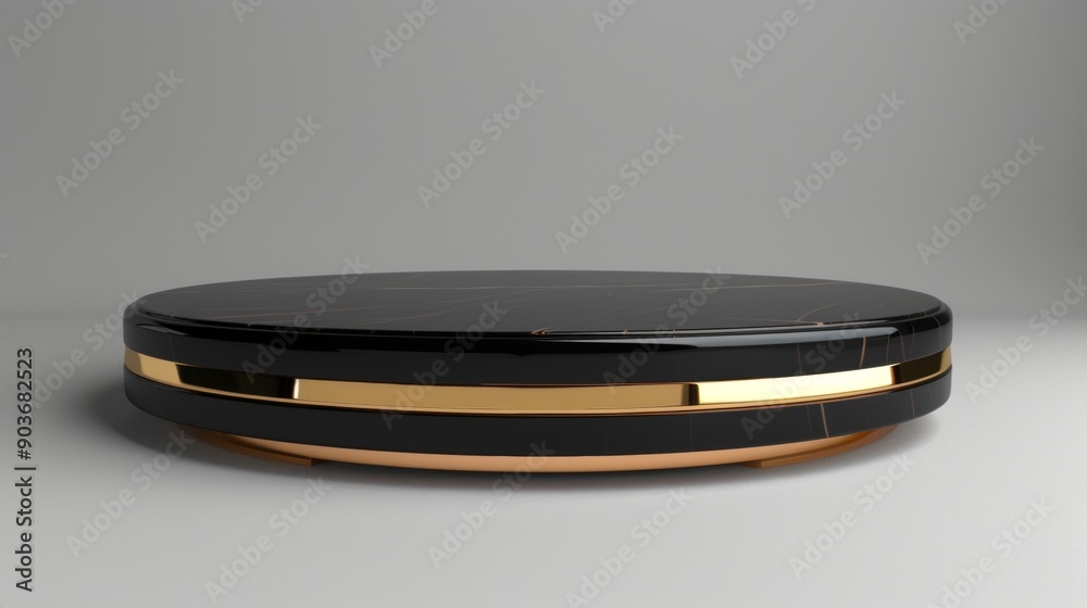 A black marble table with gold trim A black marble table with gold trim