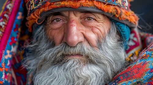 Elderly Man in Traditional Colorful Attire