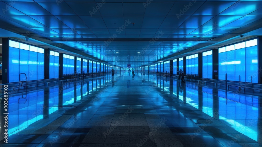 Blue Tiled Airport Concourse