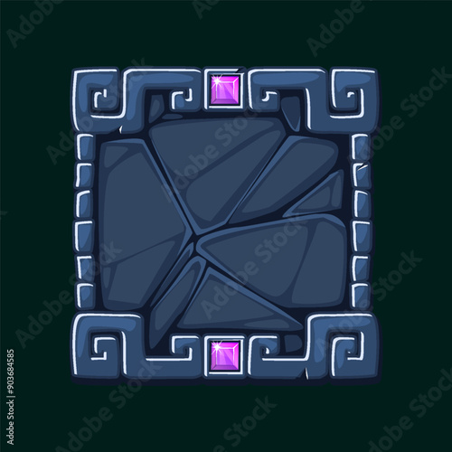 Square stone frame with gemstones. Empty cartoon frame for your game icons or slot symbols. APP frame