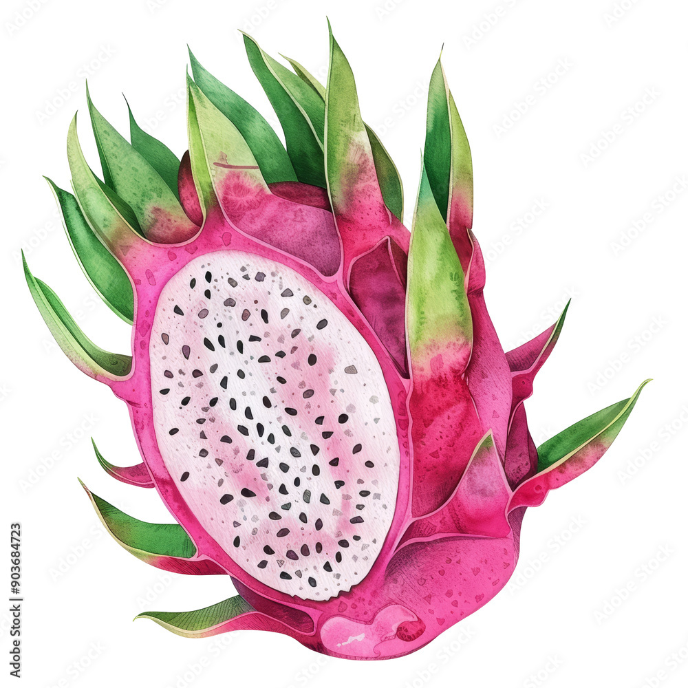 Bright Watercolor Dragon Fruit Illustration Bright Watercolor Dragon Fruit Illustration