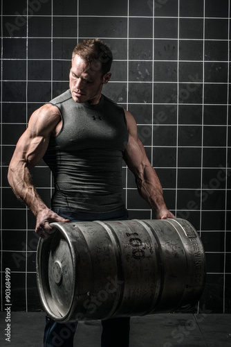 Man works out with keg photo