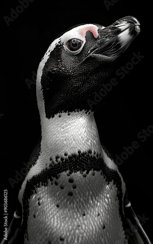 black and white penguin portrait photo