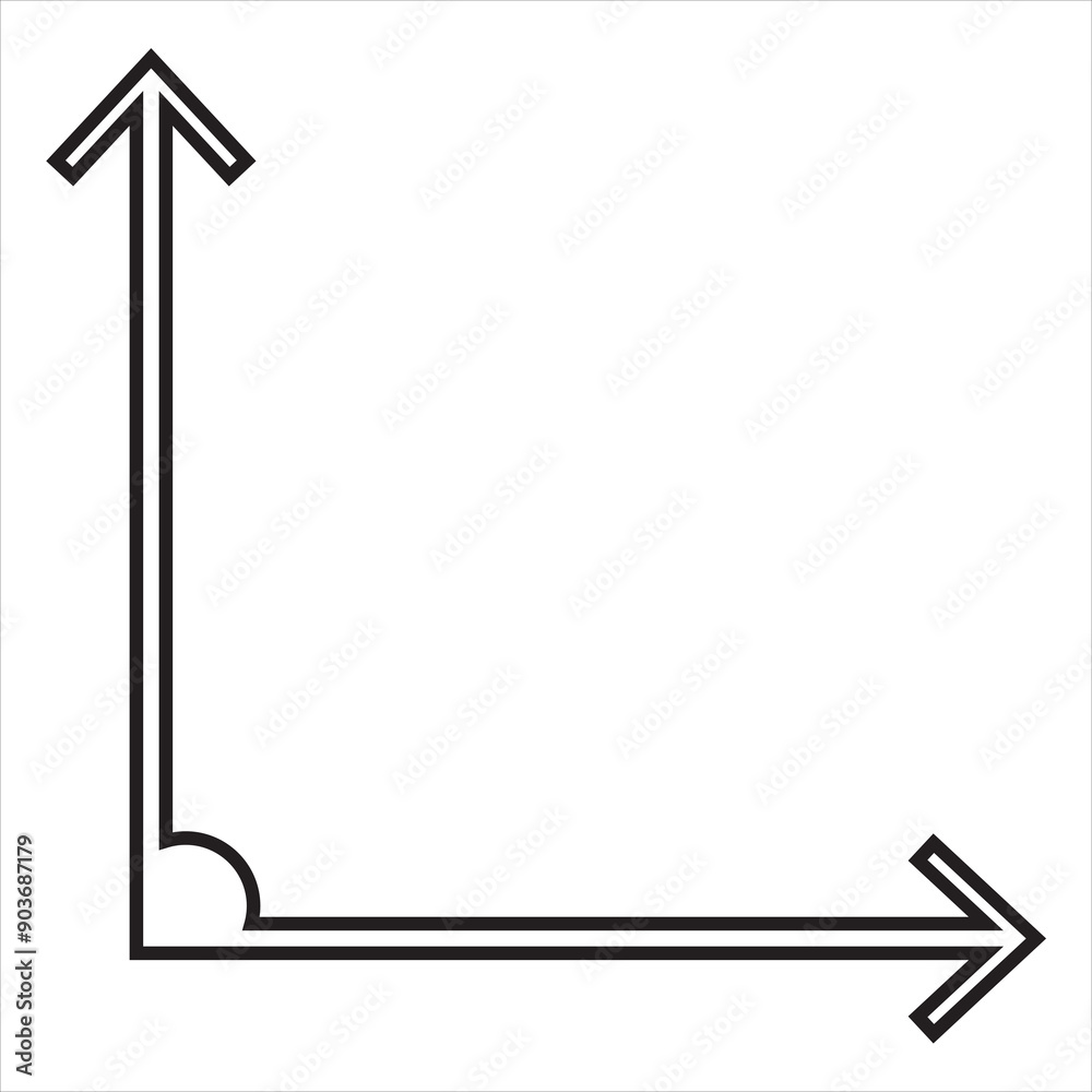 Double corner arrow. 90 degrees angle. Right angle symbol. Dual ended arrow. Illustration on white background. Double corner arrow. 90 degrees angle. Right angle symbol. Dual ended arrow. Illustration on white background.