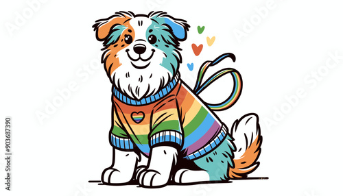  Australian Shepherd Dog With LGBTQ Rainbow Pride Flag Funny Pround Mom Dad of Gay Lesbian Ally  Vector svg Clipart 