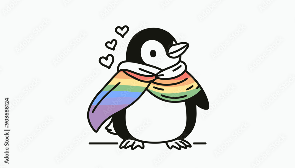 Obraz premium Penguin With LGBTQ Rainbow Pride Flag Funny Pround Mom Dad of Gay Lesbian Ally Vector svg Clipart