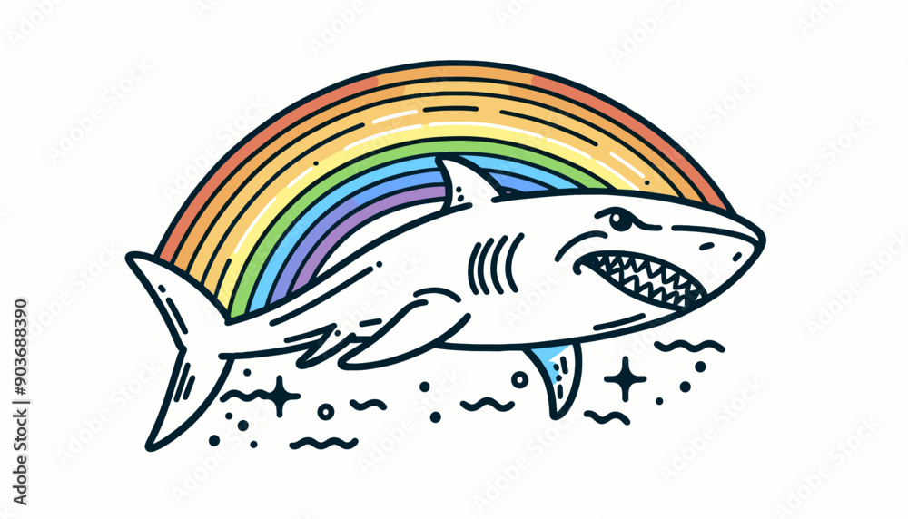 Fototapeta premium Shark With LGBTQ Rainbow Pride Flag Funny Pround Mom Dad of Gay Lesbian Ally Vector svg Clipart 