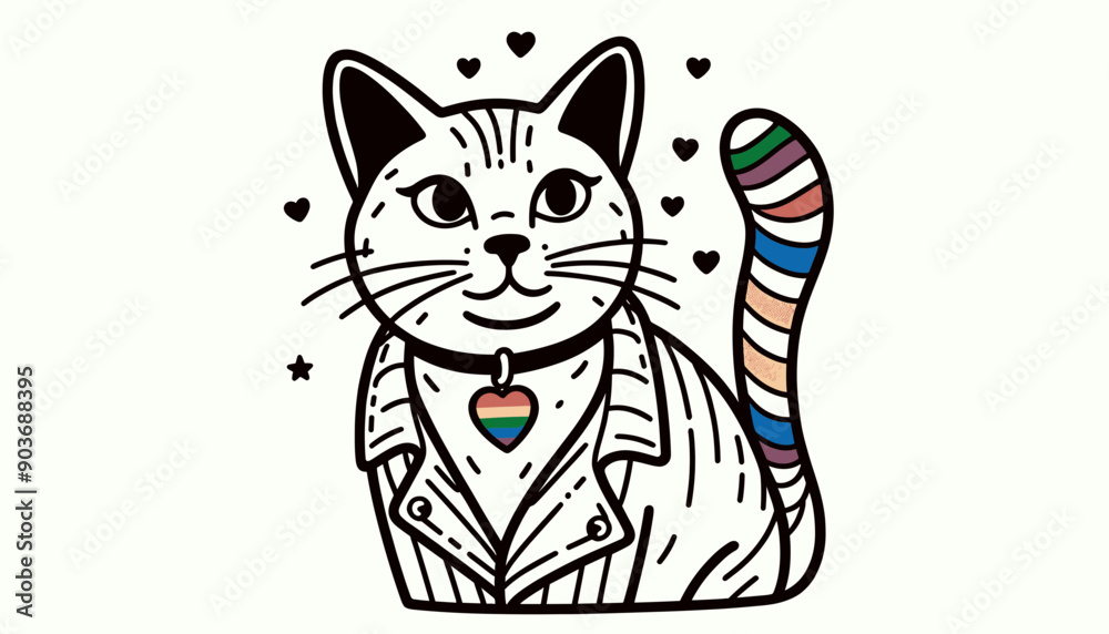 Obraz premium Siamese Cat With LGBTQ Rainbow Pride Flag Funny Pround Mom Dad of Gay Lesbian Ally Vector svg Clipart 
