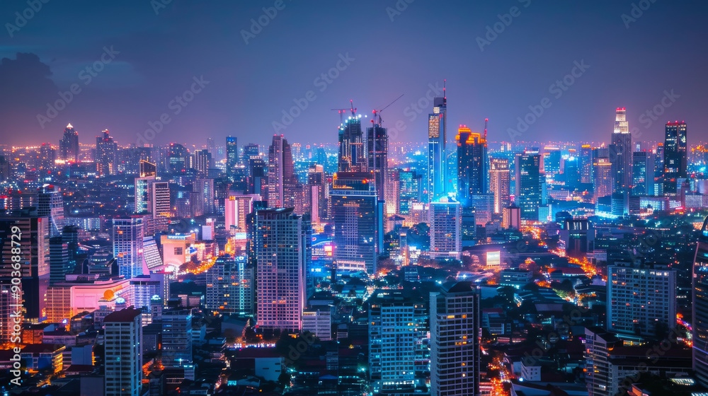 A bustling city skyline at night, filled with illuminated skyscrapers and vibrant lights A bustling city skyline at night, filled with illuminated skyscrapers and vibrant lights