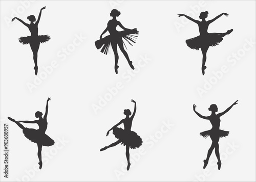 Ballerina performing modern in silhouette on white background.