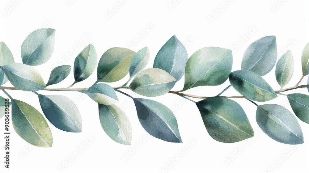 Obraz premium Delicate illustration of floral leaves and branches, capturing the beauty of nature in a minimalist style on a white background.
