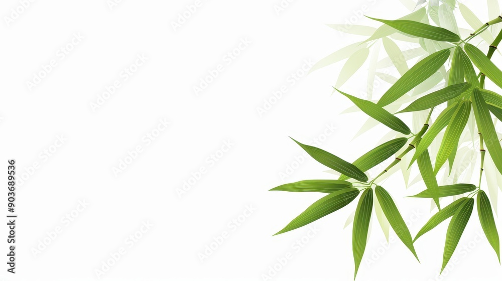 Delicate bamboo leaves and stems showcased in a stunning botanical illustration on a pure white background. Natures elegance captured. Delicate bamboo leaves and stems showcased in a stunning botanical illustration on a pure white background. Natures elegance captured.