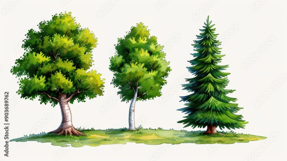 Beautiful watercolor illustration of pine and linden trees, perfect for nature lovers and art enthusiasts alike. A serene depiction Beautiful watercolor illustration of pine and linden trees, perfect for nature lovers and art enthusiasts alike. A serene depiction