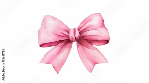 A delicate pink bow with flowing ribbon showcases the beauty of watercolor art, perfect for any creative project or decor.