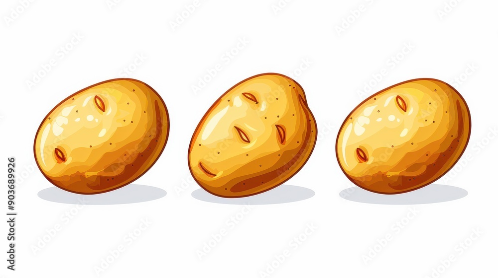 Fototapeta premium Playful potato watercolor illustration features unique texture and vibrant colors, making it a perfect kitchen dcor item.