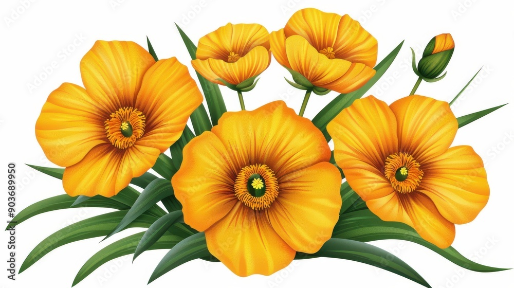 Fototapeta premium Bright and sunny postcard template featuring golden California flowers in a handdrawn watercolor style. Perfect for any occasion
