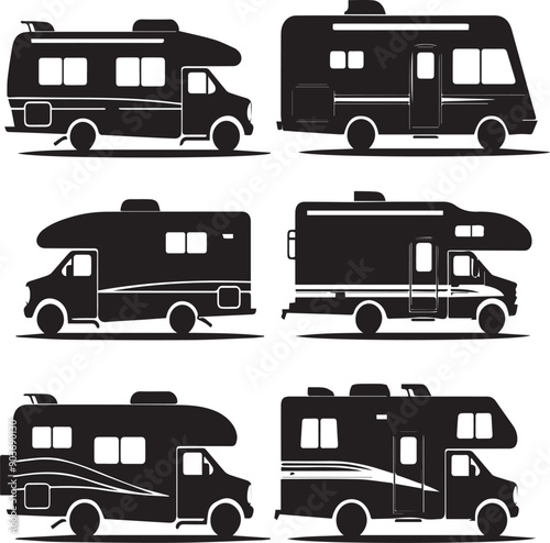 Travel Trailer Modern Black Silhouette Design Elements