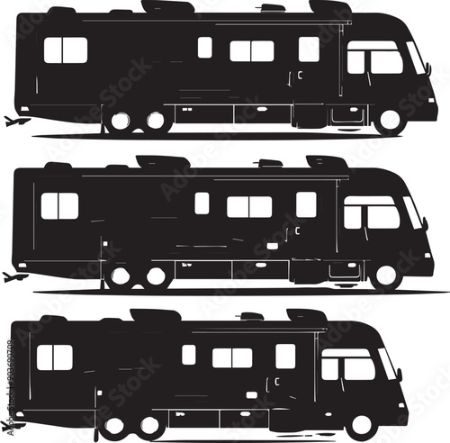 Flat Black Motorhome Silhouette Vector Art Bundle