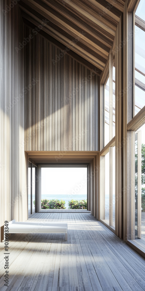 Empty room in a luxury property with outdoors views and wall panels. Luxurious residential Real Estate conceptual image. Empty room in a luxury property with outdoors views and wall panels. Luxurious residential Real Estate conceptual image.