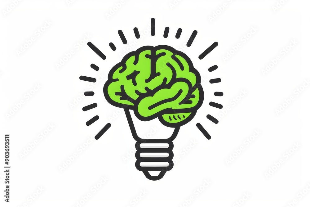Green brain lightbulb icon creativity and innovation concept vector illustration bright colors mental inspiration Green brain lightbulb icon creativity and innovation concept vector illustration bright colors mental inspiration
