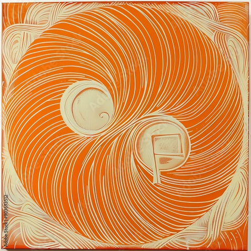 rint of orange and white swirls with the letter F in the center photo