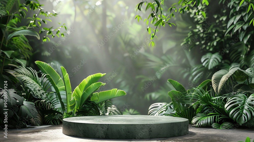 A sleek, modern podium set against a backdrop of lush greenery, highlighting the natural beauty of the product,realistic photo copy space , high detail sharp focus A sleek, modern podium set against a backdrop of lush greenery, highlighting the natural beauty of the product,realistic photo copy space , high detail sharp focus