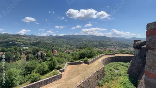 panorama on the walls of the Sarzanello fortress on Sarzana Spezia. High quality 4k footage photo