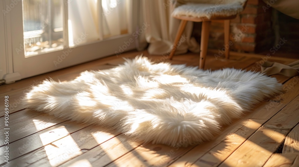 Shag lamb natural rug in modern room.