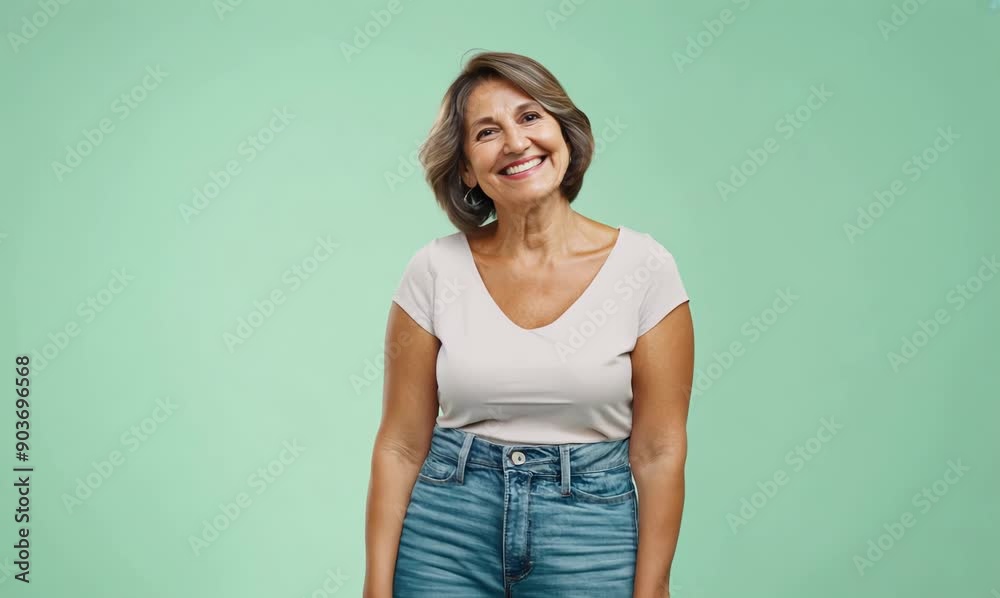 Portrait of a happy senior woman smiling at the camera over green background Portrait of a happy senior woman smiling at the camera over green background