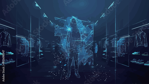 Futuristic abstract vector illustration of a mannequin on the background of the virtual world.