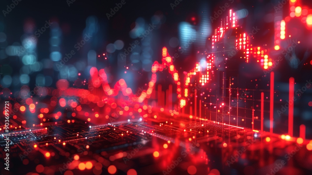 Red Hot Stock Market: A digital abstract rendering of a stock market graph, with red lines and glowing lights, depicting a bullish trend. Red Hot Stock Market: A digital abstract rendering of a stock market graph, with red lines and glowing lights, depicting a bullish trend.