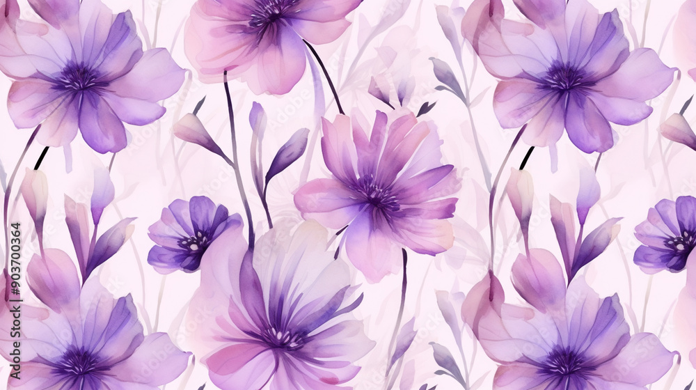 A seamless pattern with watercolor purple flowers, patterns, background, wallpaper.