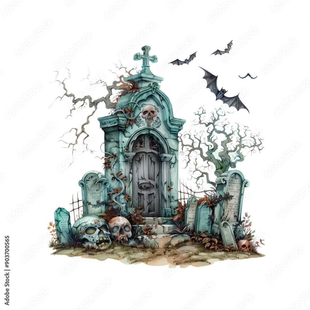 Cemetery Grave, Halloween Watercolor Style Clip Art Transparent Background