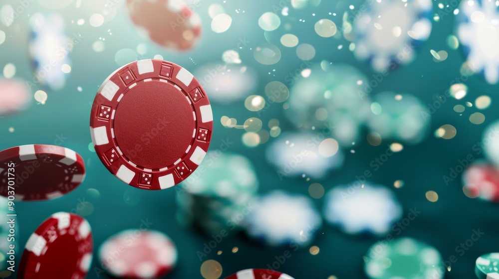 3D poker chips flying around lively against the backdrop of a poker house. The bright colors and movement help convey the excitement and energy of the ongoing poker game. 3D poker chips flying around lively against the backdrop of a poker house. The bright colors and movement help convey the excitement and energy of the ongoing poker game.